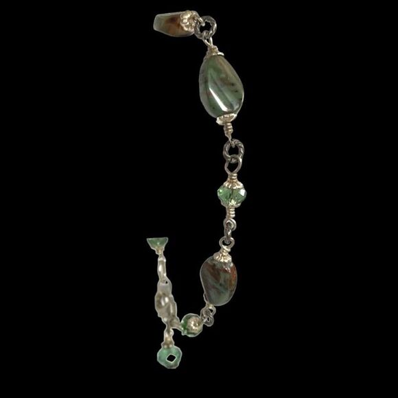 MK# Green & Brown Agate & Sterling 925 Silver Bracelet - Picture 5 of 9